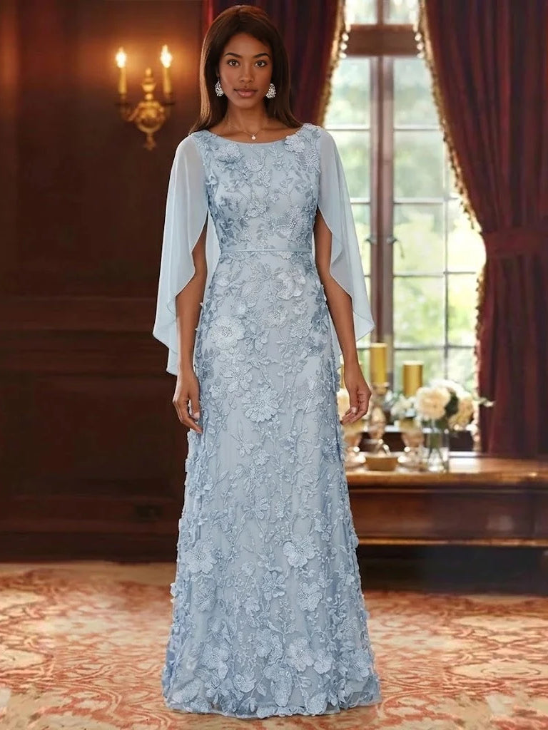 Sky Blue maxi mother of the bride dress, front view showing the a-line silhouette