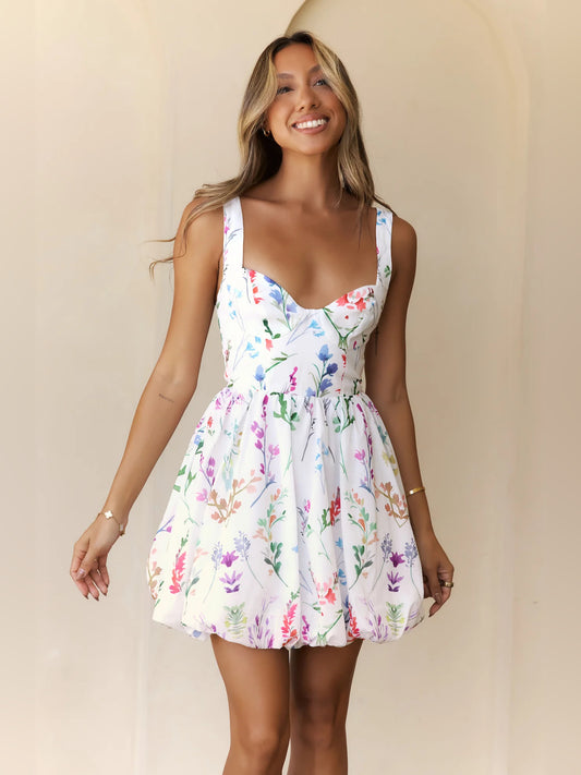White mini homecoming dress, front view showing the silhouette