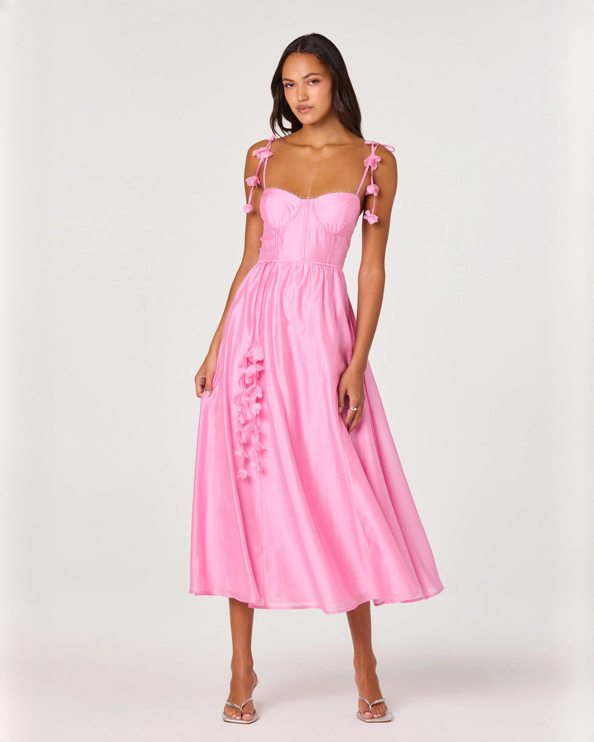 sleeveless satin a-line midi bridesmaid dress - image 1