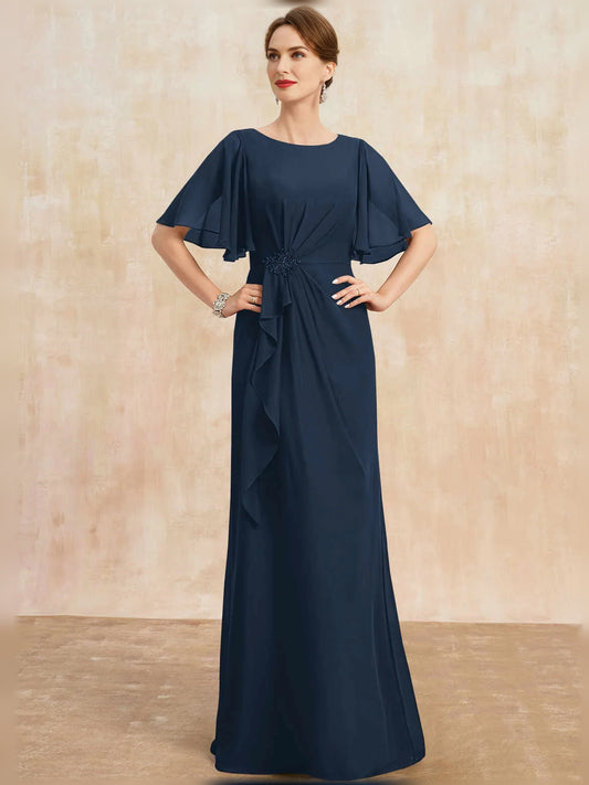 Dark Navy floor-length mother of the bride dress, front view showing the sheath silhouette