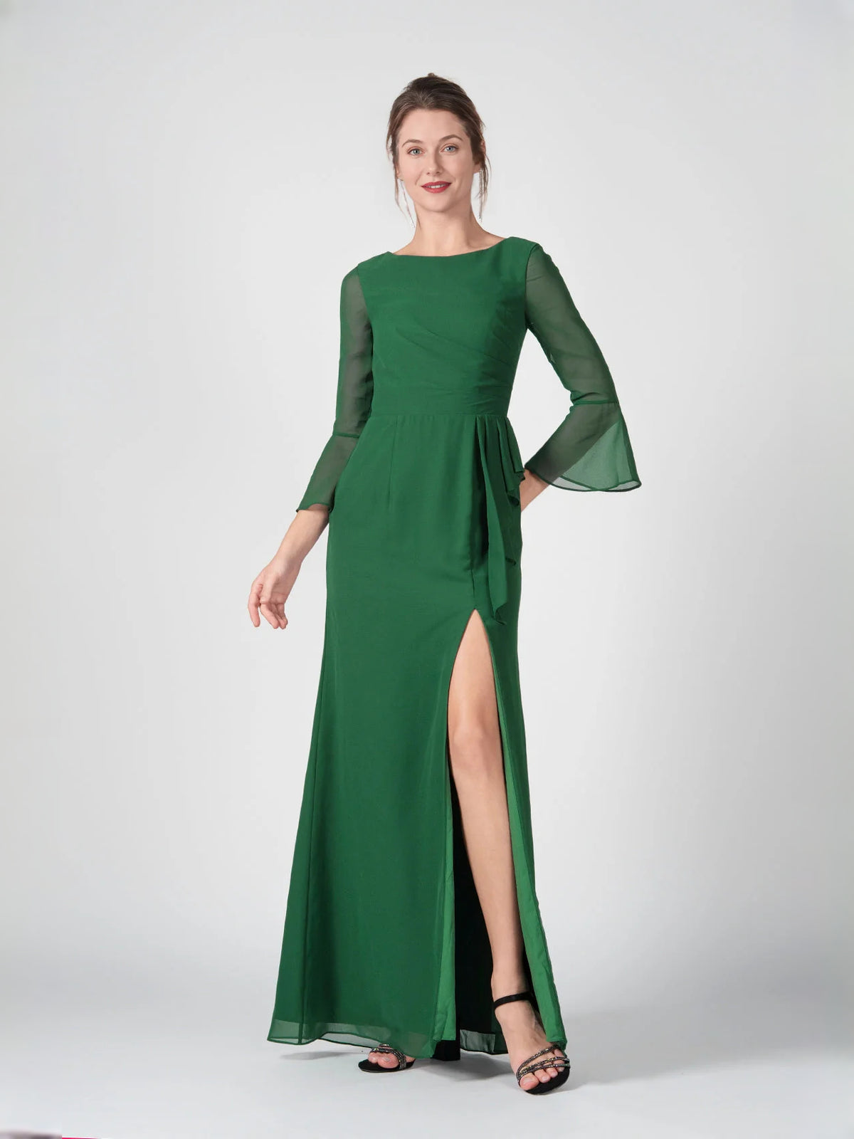 Dark Green floor-length bridesmaid dress, front view showing the sheath silhouette