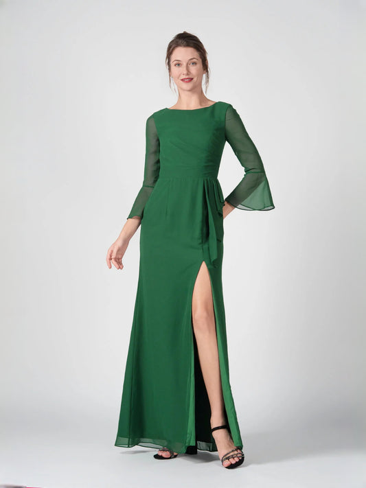 Dark Green floor-length bridesmaid dress, front view showing the sheath silhouette