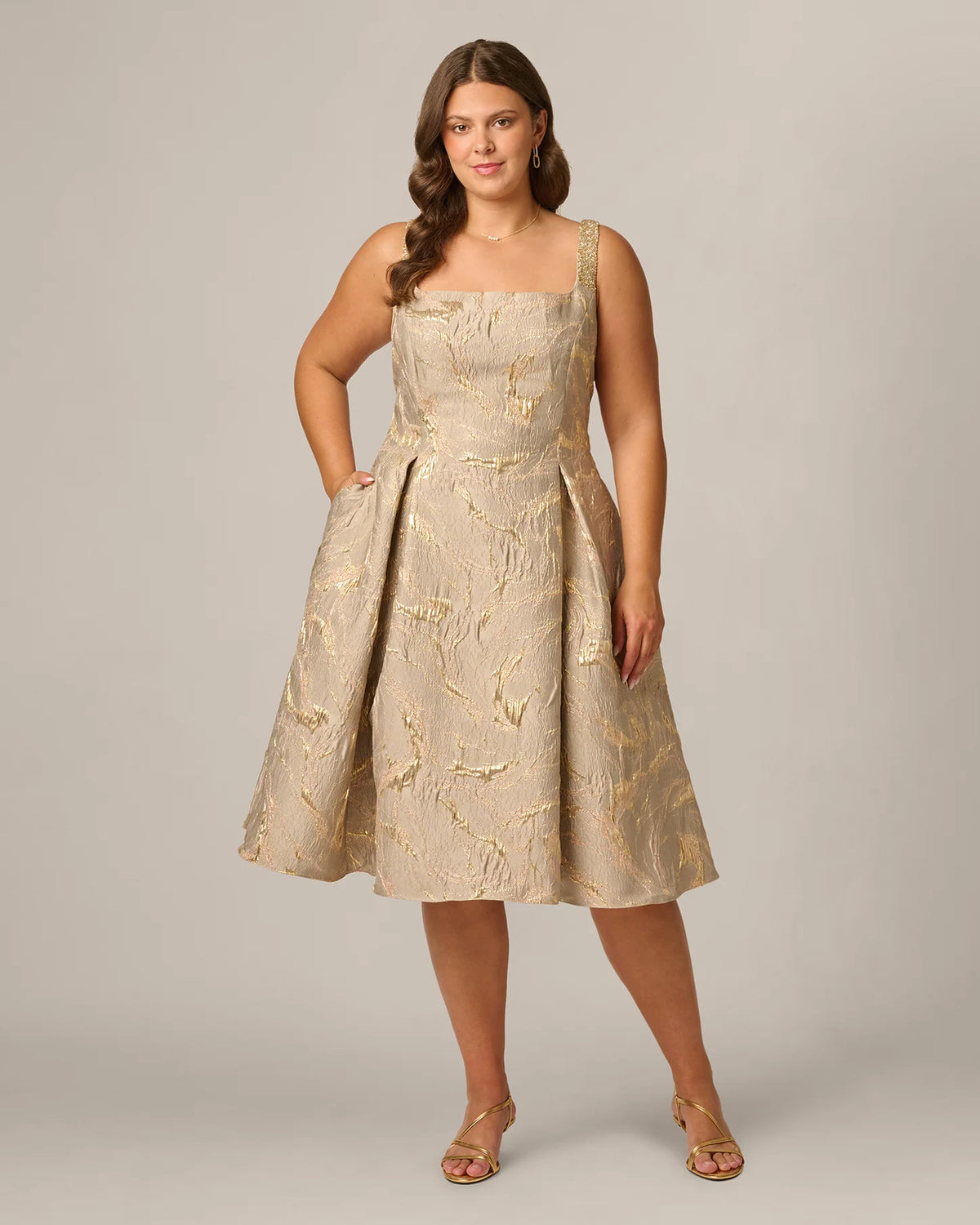 square neck fit-and-flare midi mother of the bride dress - image 1