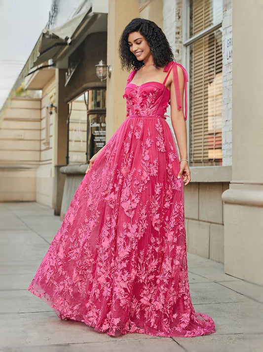 Hot Pink floor-length prom dress, front view showing the a-line silhouette