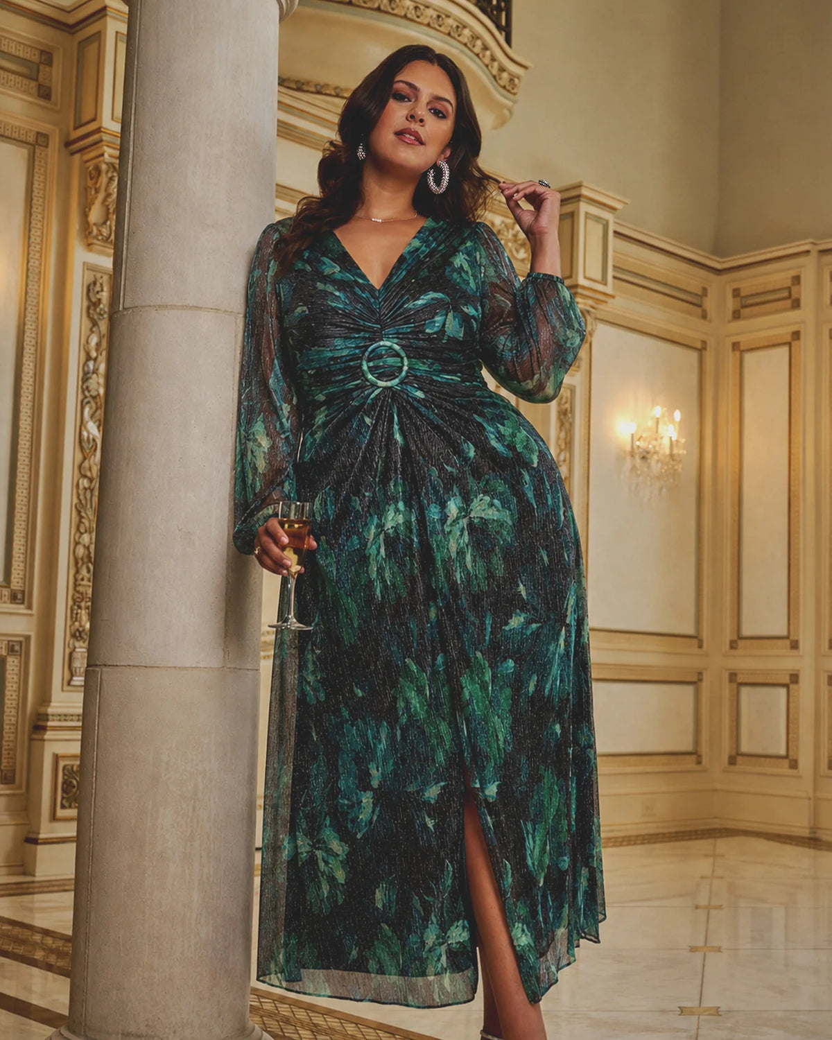 long-sleeve a-line maxi mother of the bride dress - image 1