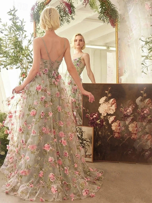 Mint Green floor-length prom dress, front view showing the a-line silhouette