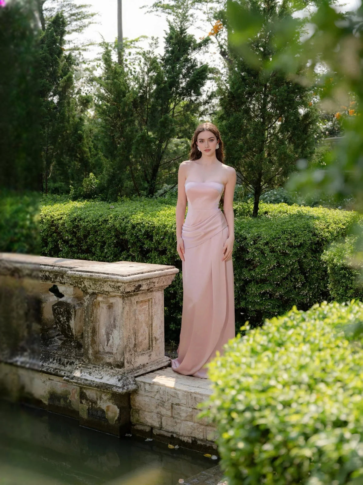 Blush Champagne floor-length bridesmaid dress, front view showing the mermaid silhouette