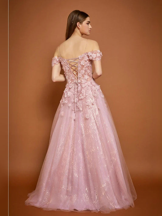 Blush Pink floor-length prom dress, front view showing the a-line silhouette