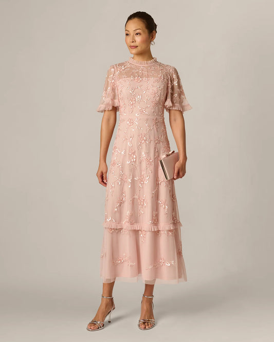 flutter-sleeve a-line midi mother of the bride dress - image 1