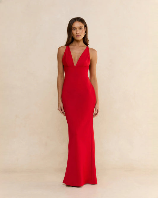 sleeveless satin a-line maxi bridesmaid dress - image 1