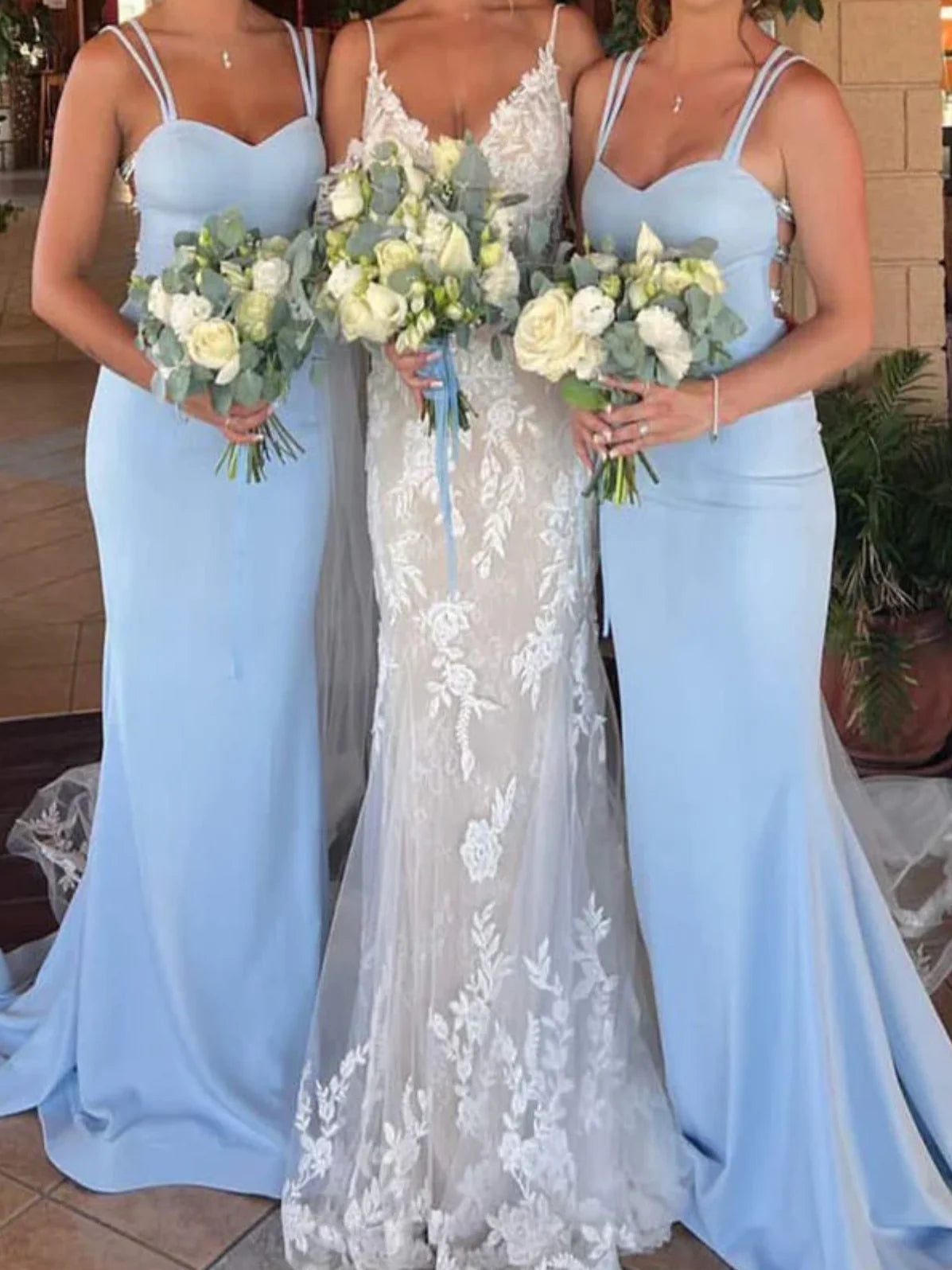 Sky Blue floor-length bridesmaid dress, front view showing the sheath silhouette