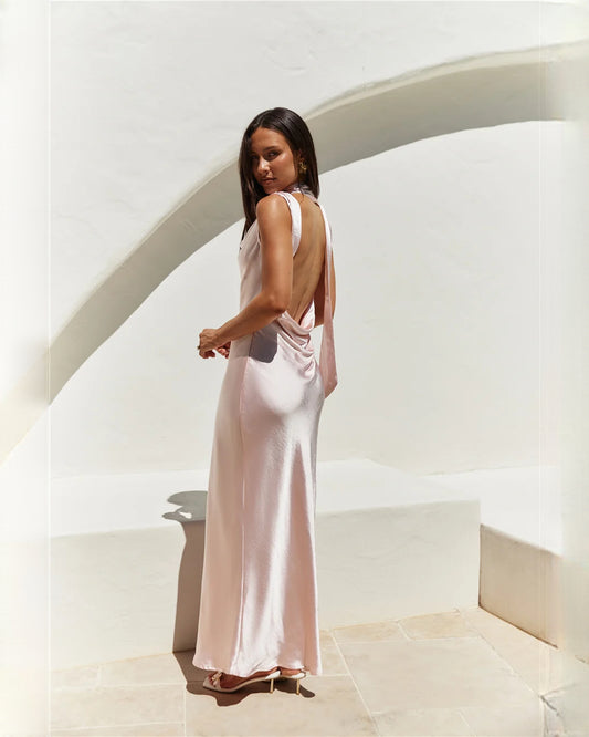 sleeveless satin a-line maxi bridesmaid dress - image 1
