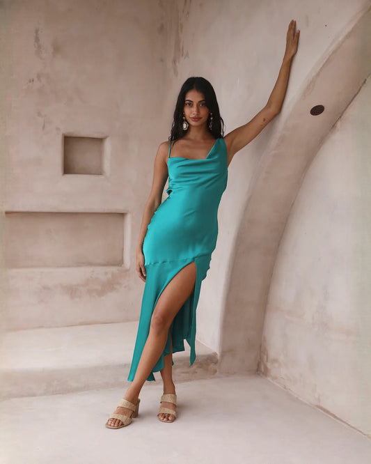 sleeveless satin a-line midi bridesmaid dress - image 1