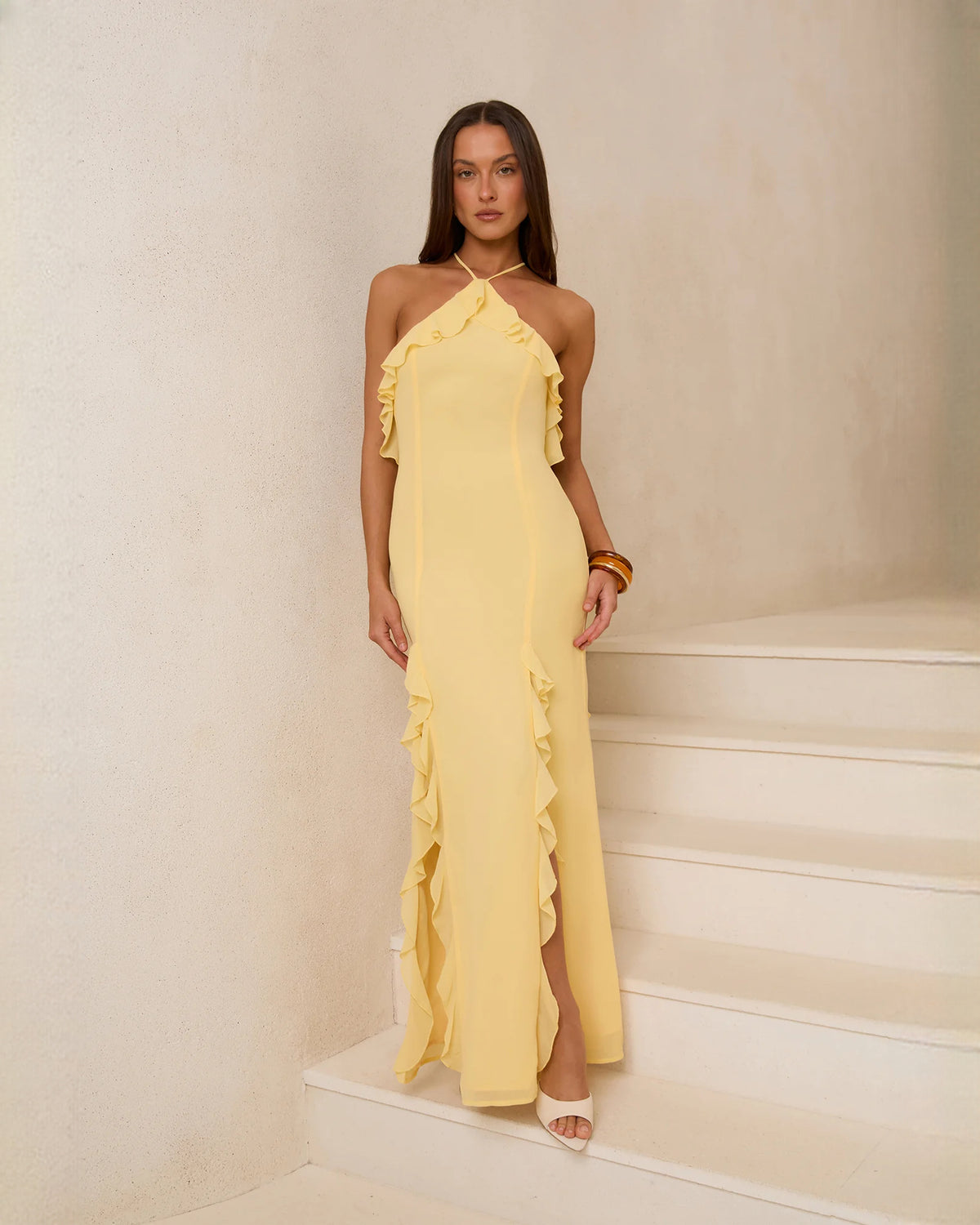 sleeveless chiffon a-line maxi bridesmaid dress - image 1