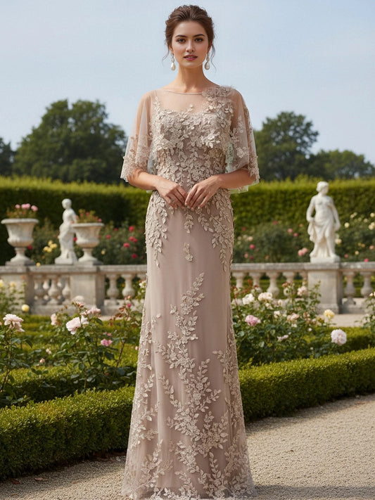 Ivory white maxi mother of the bride dress, front view showing the mermaid silhouette