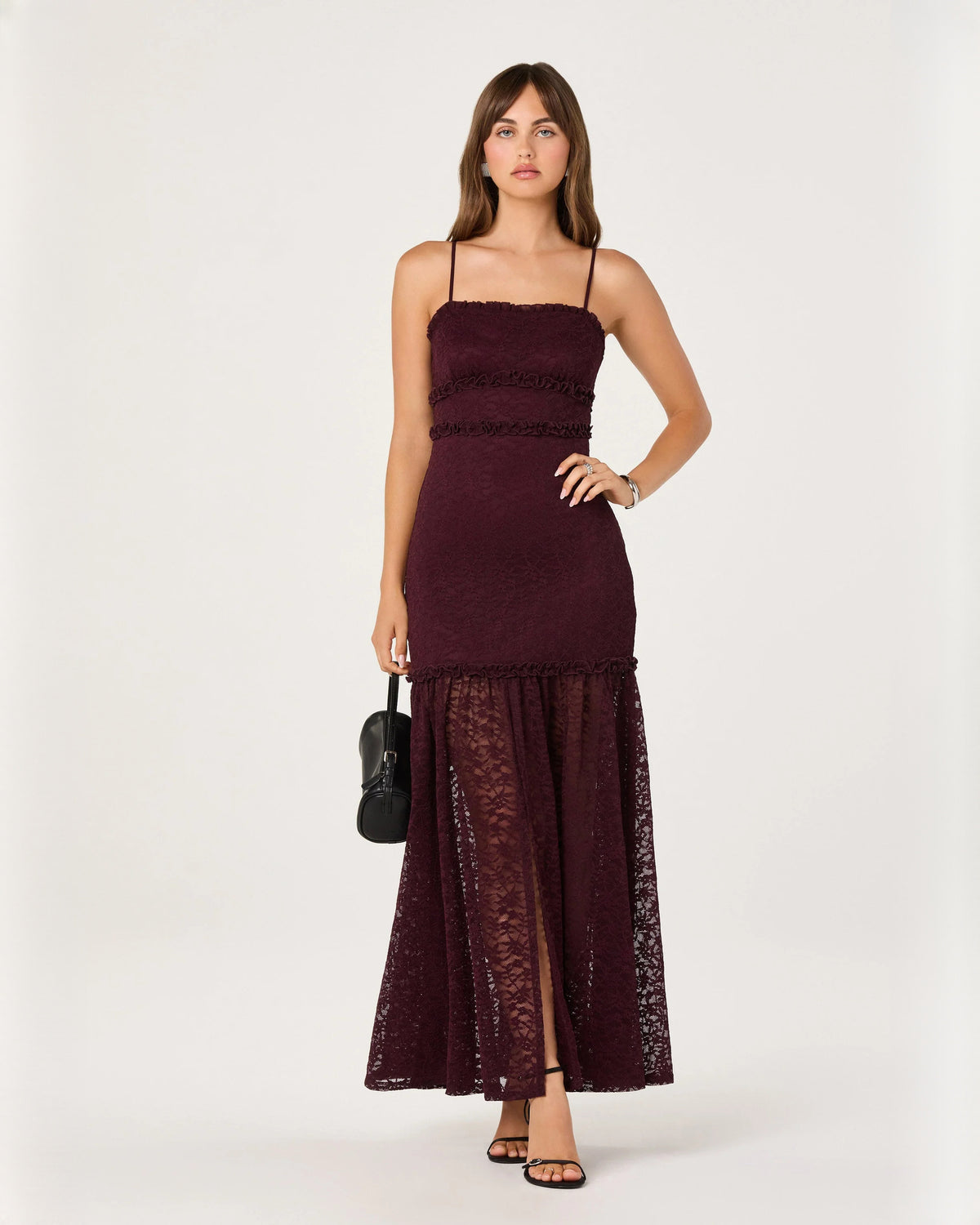 sleeveless mesh a-line maxi bridesmaid dress - image 1