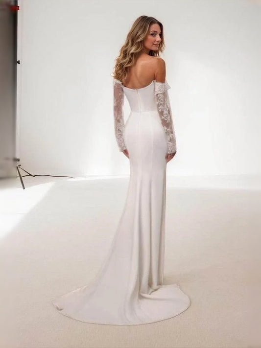 Ivory floor-length wedding dress, front view showing the mermaid silhouette