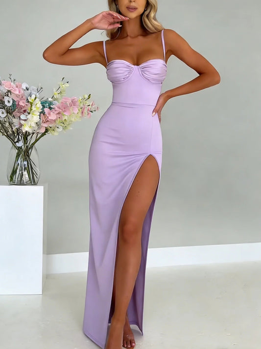 Lilac floor-length wedding dress, front view showing the mermaid silhouette