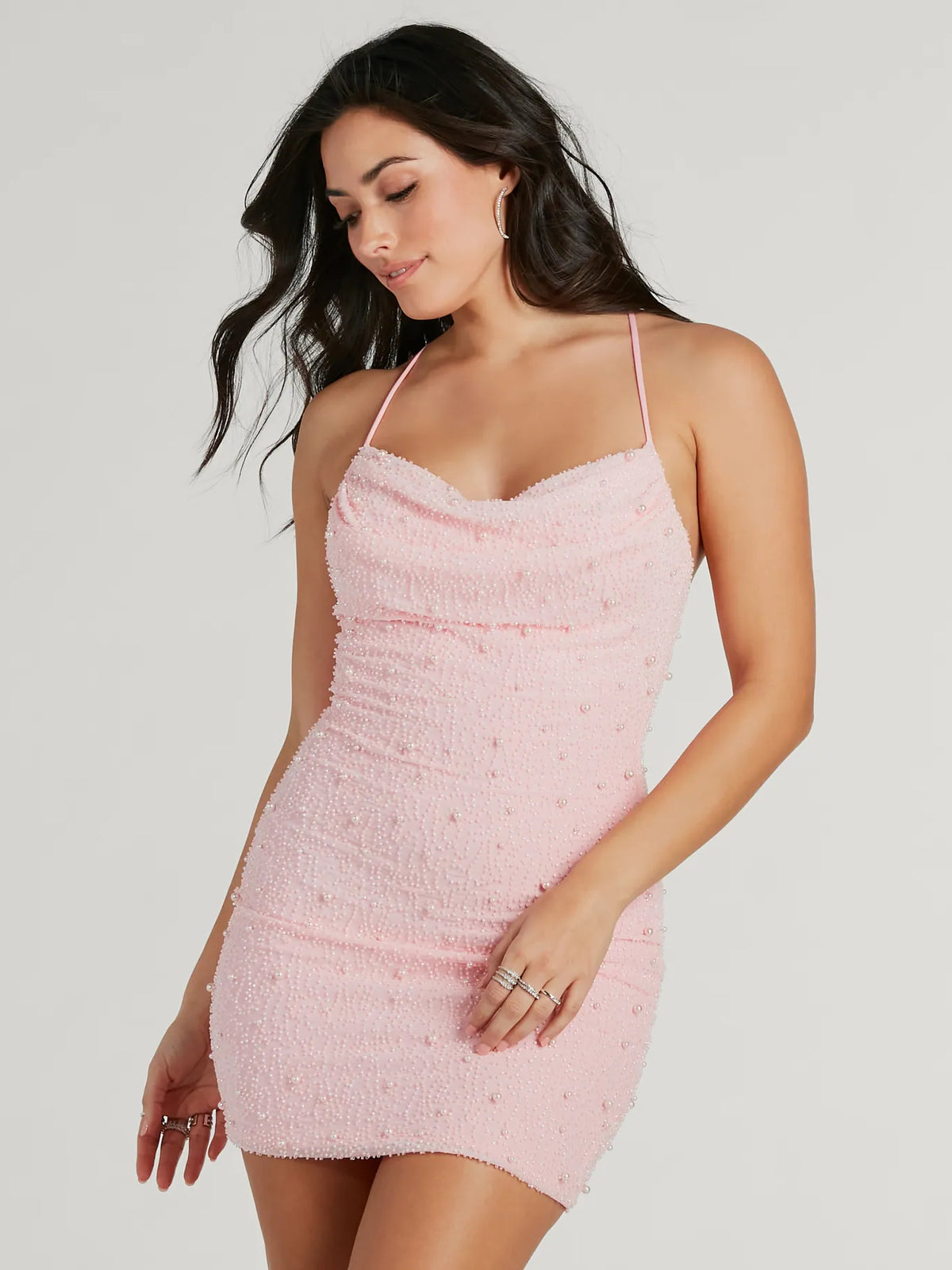 Orange mini homecoming dress, front view showing the silhouette
