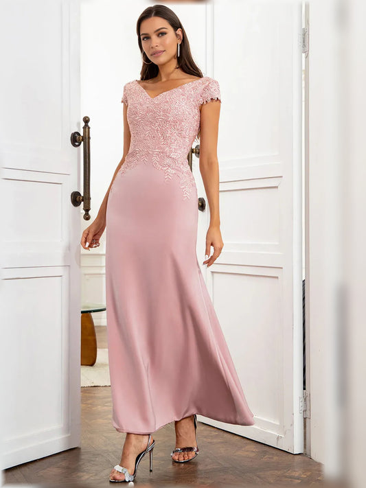 Dusty Rose maxi mother of the bride dress, front view showing the mermaid silhouette