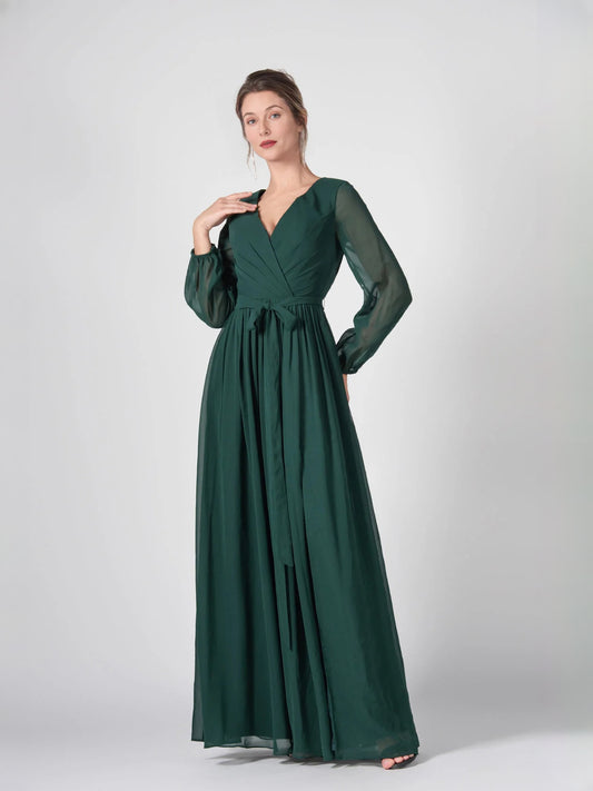 Dark Green floor-length bridesmaid dress, front view showing the a-line silhouette