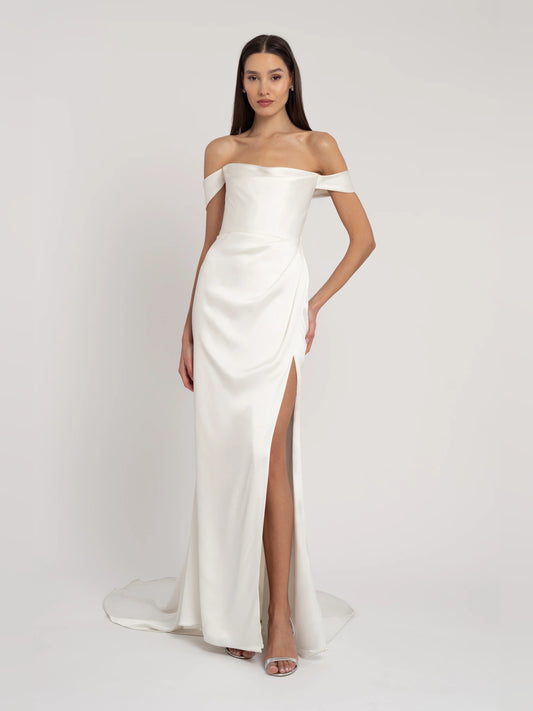off shoulder a-line floor-length formal dress - image 1