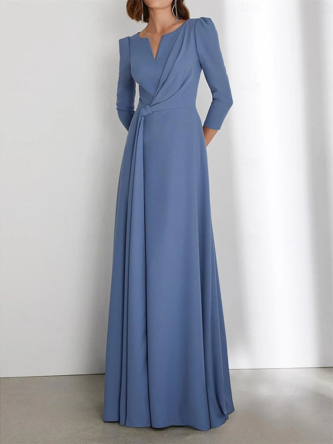 Steel Blue floor-length mother of the bride dress, front view showing the a-line silhouette