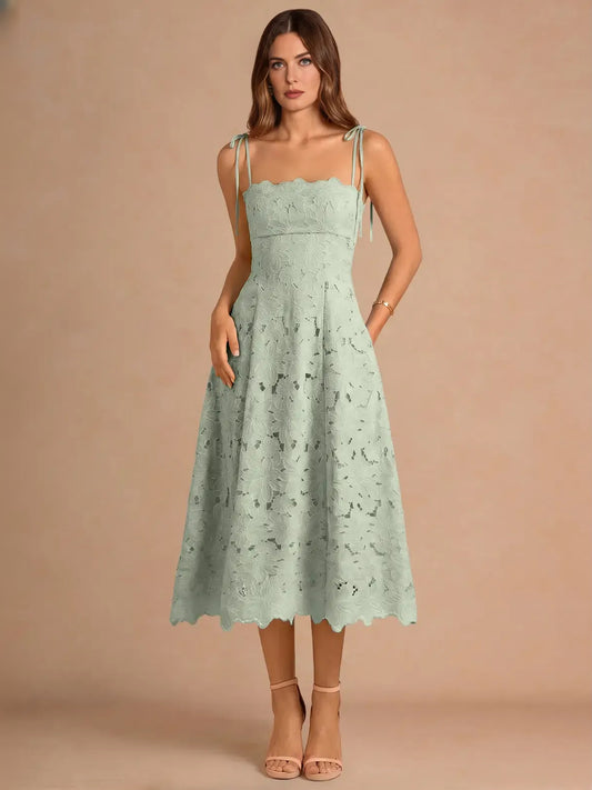 Dusty Sage midi bridesmaid dress, front view showing the a-line silhouette