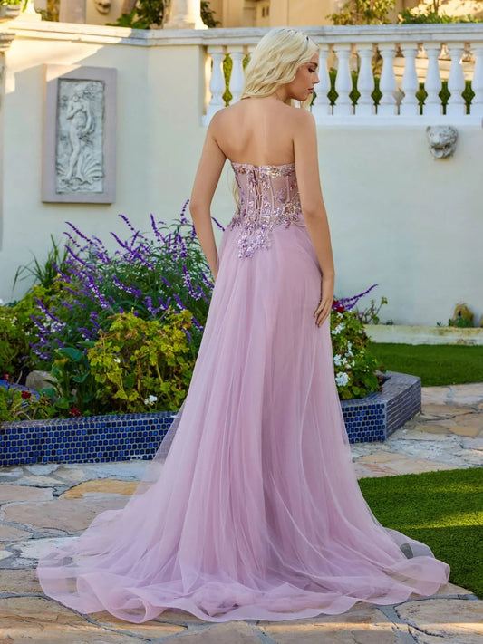 Royal Blue floor-length prom dress, front view showing the a-line silhouette