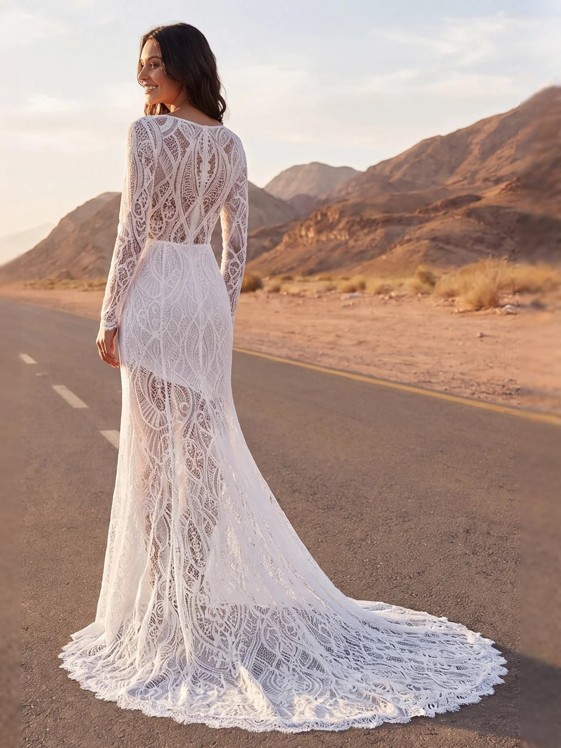 Ivory floor-length wedding dress, front view showing the mermaid silhouette
