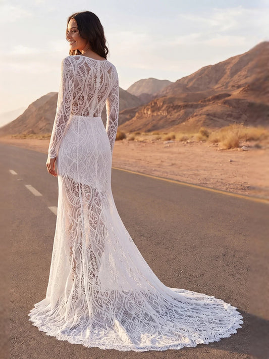 Ivory floor-length wedding dress, front view showing the mermaid silhouette