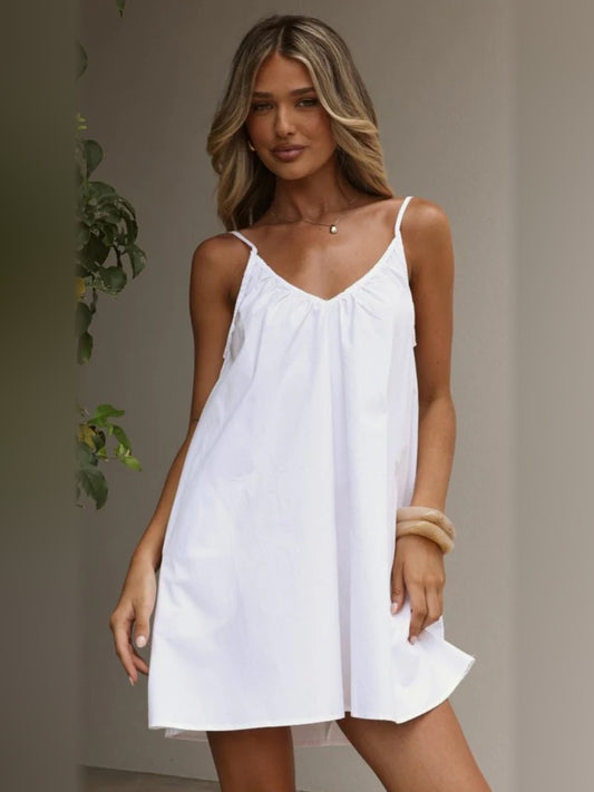 White mini homecoming dress, front view showing the silhouette