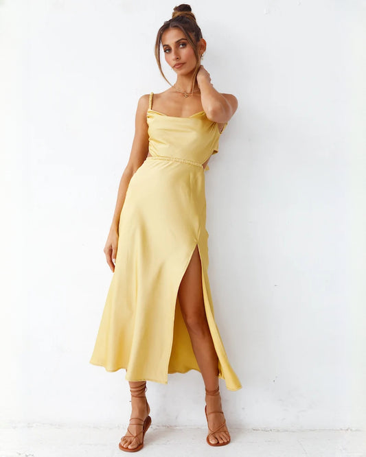 sleeveless satin a-line maxi bridesmaid dress - image 1