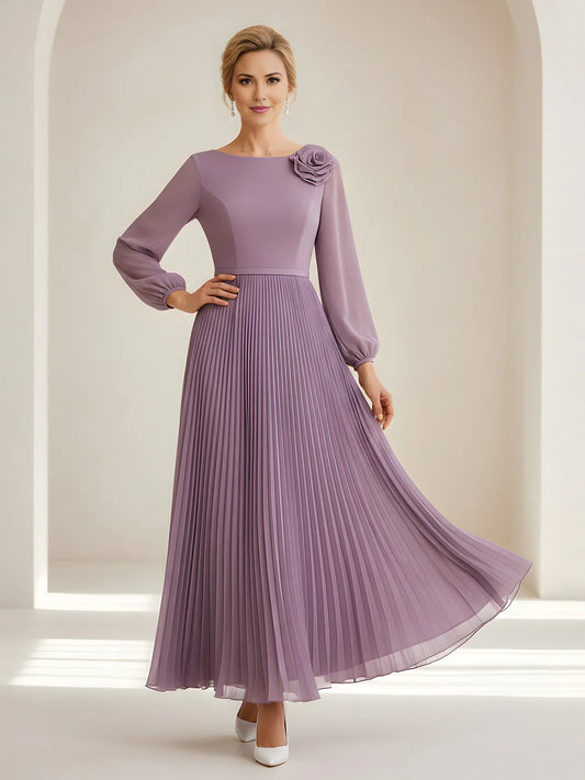 Wisteria midi mother of the bride dress, front view showing the a-line silhouette