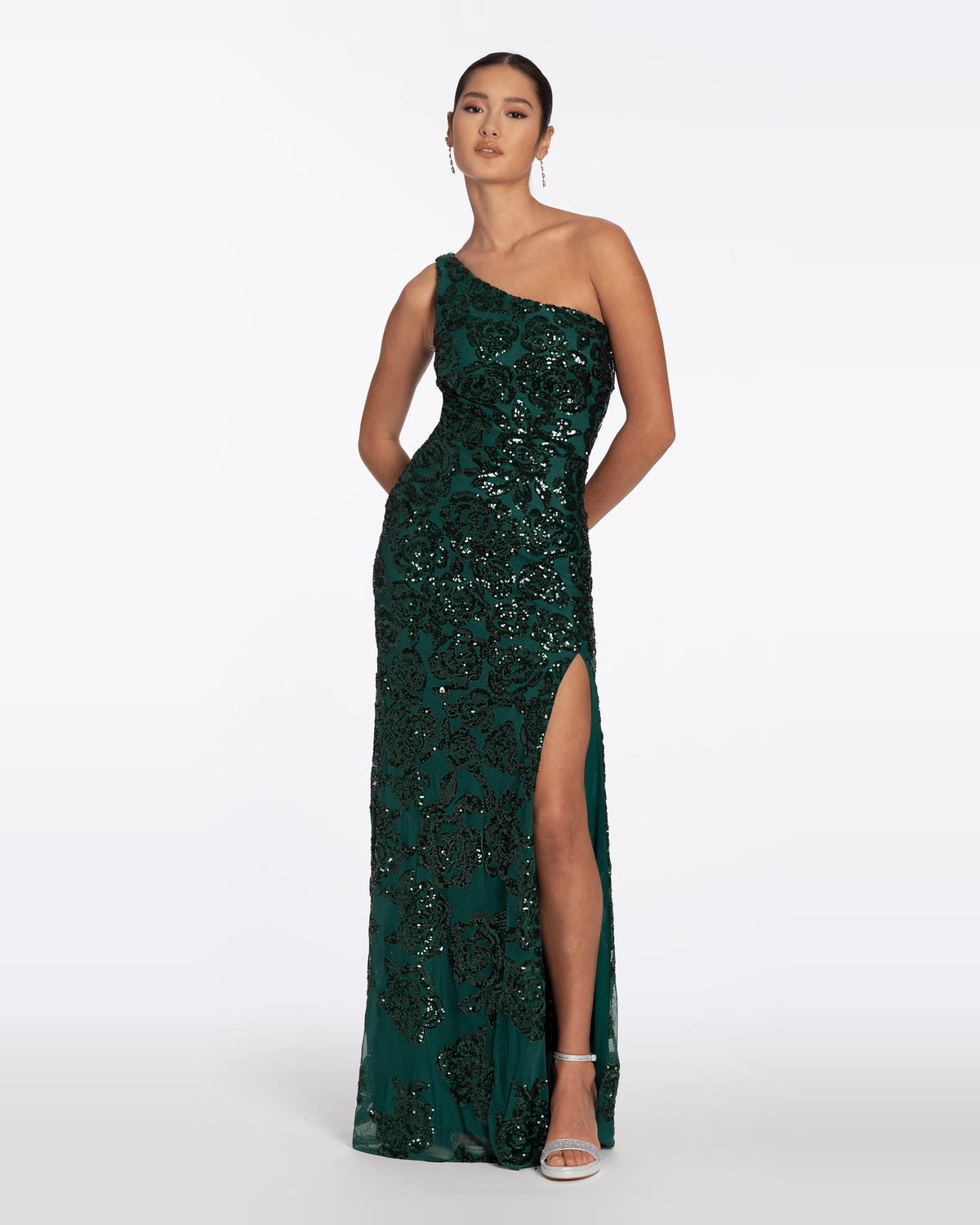 asymmetrical neck column maxi prom dress - image 1