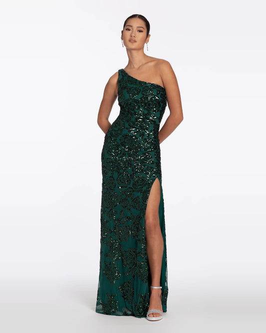 asymmetrical neck column maxi prom dress - image 1