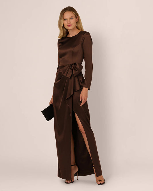 long-sleeve a-line maxi mother of the bride dress - image 1