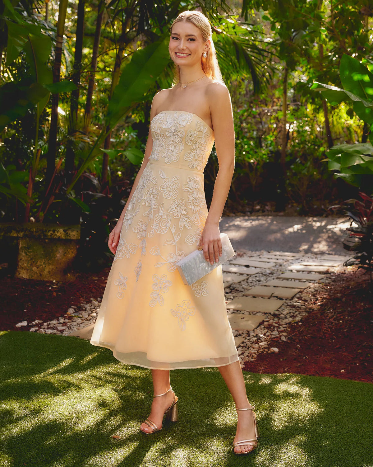 strapless a-line midi mother of the bride dress - image 1