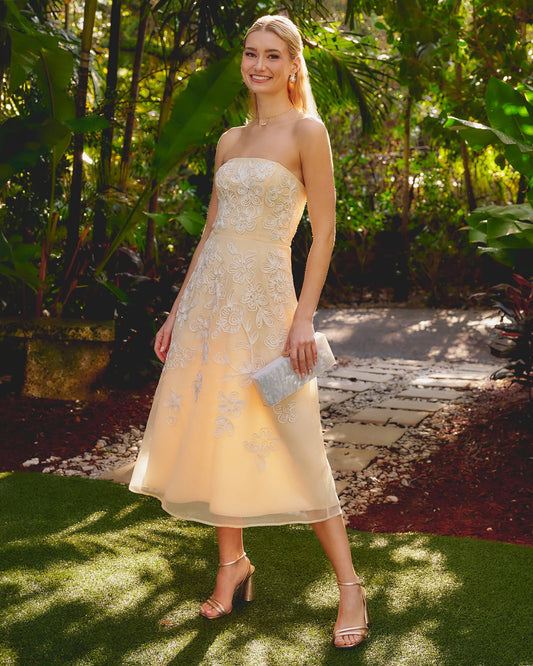 strapless a-line midi mother of the bride dress - image 1