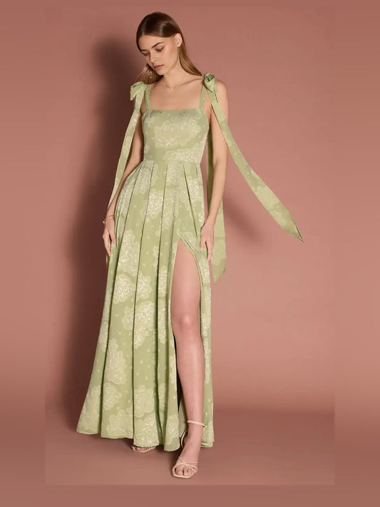 As Picture maxi prom dress, front view showing the a-line silhouette