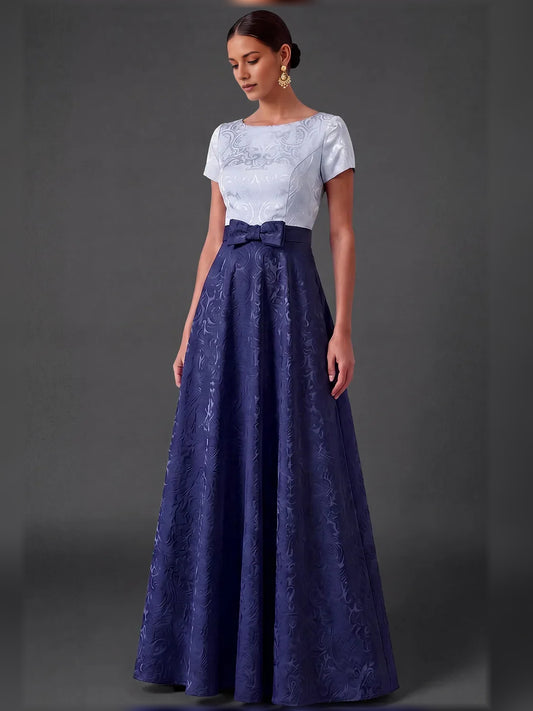 Navy Blue short mother of the bride dress, front view showing the a-line silhouette