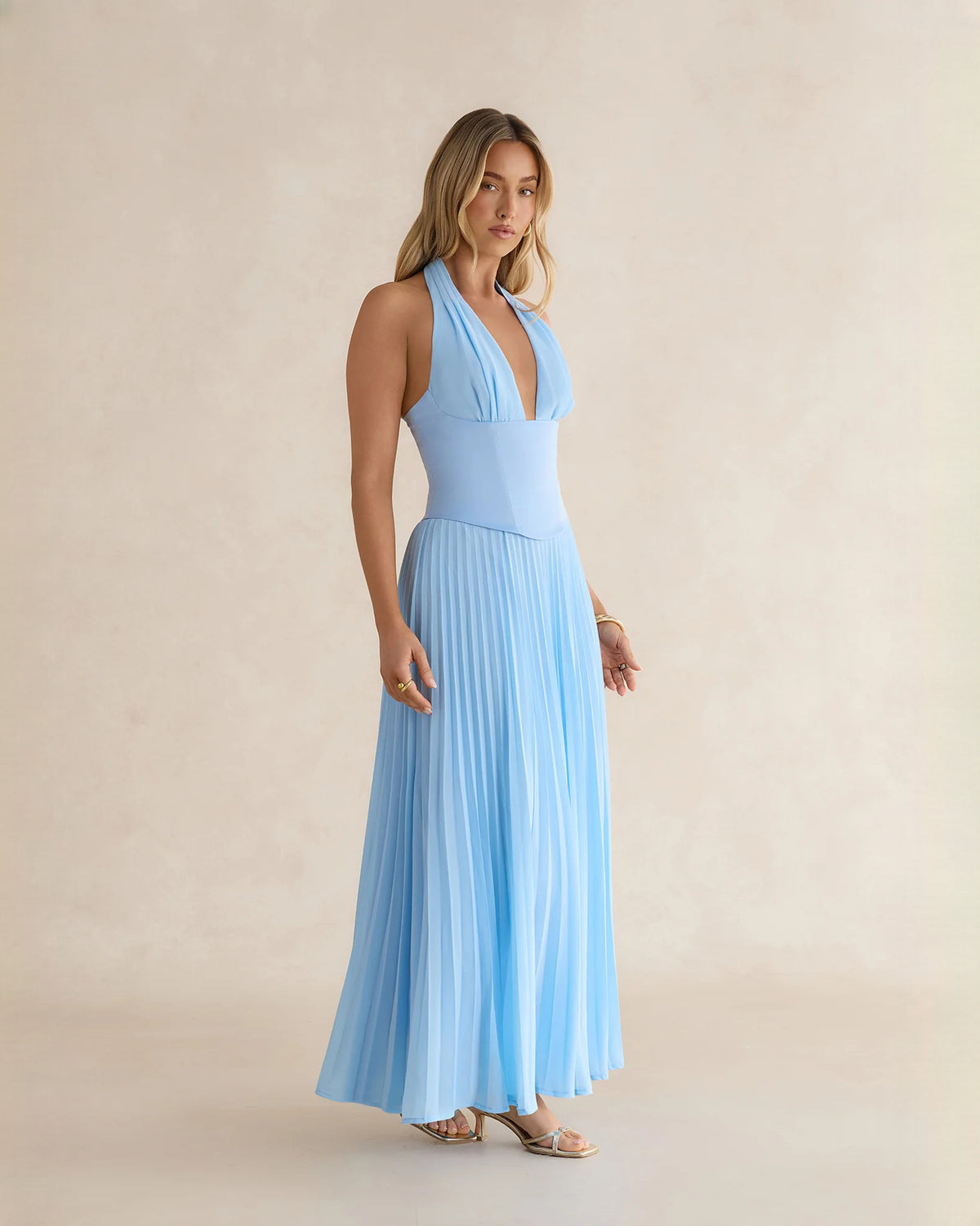 halter neck chiffon a-line maxi bridesmaid dress - image 1