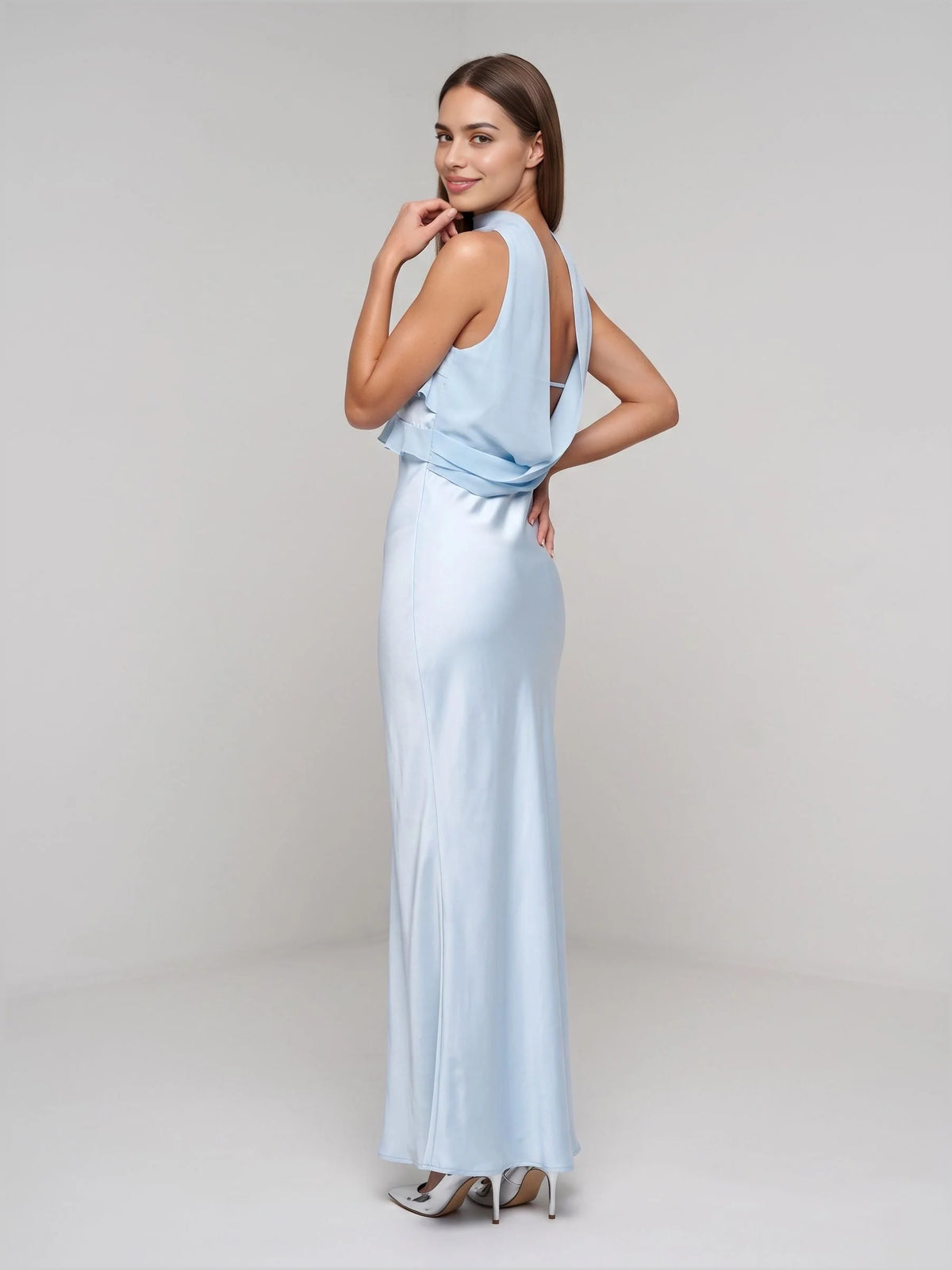 Sky Blue floor-length bridesmaid dress, front view showing the mermaid silhouette