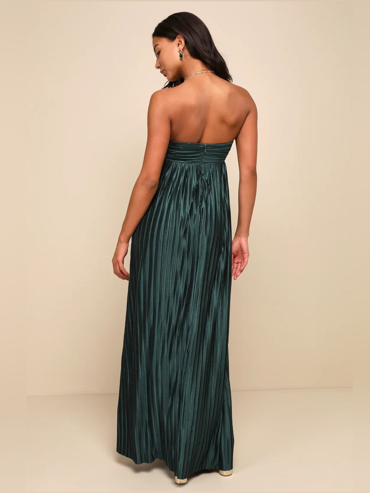 Emerald Green maxi bridesmaid dress, front view showing the column silhouette