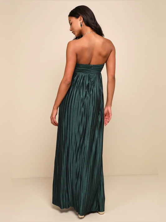 Emerald Green maxi bridesmaid dress, front view showing the column silhouette