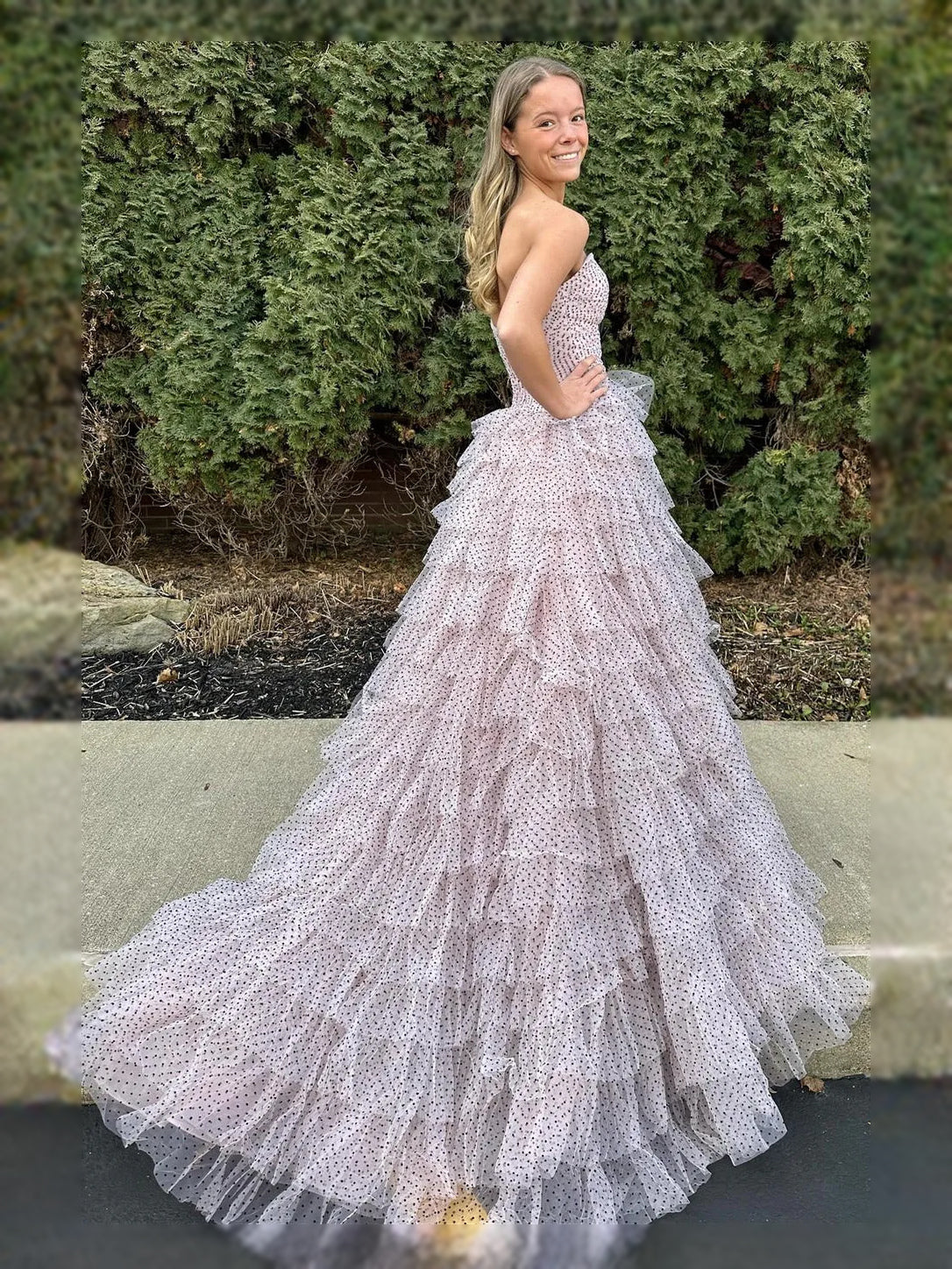 As Picture floor-length prom dress, front view showing the a-line silhouette