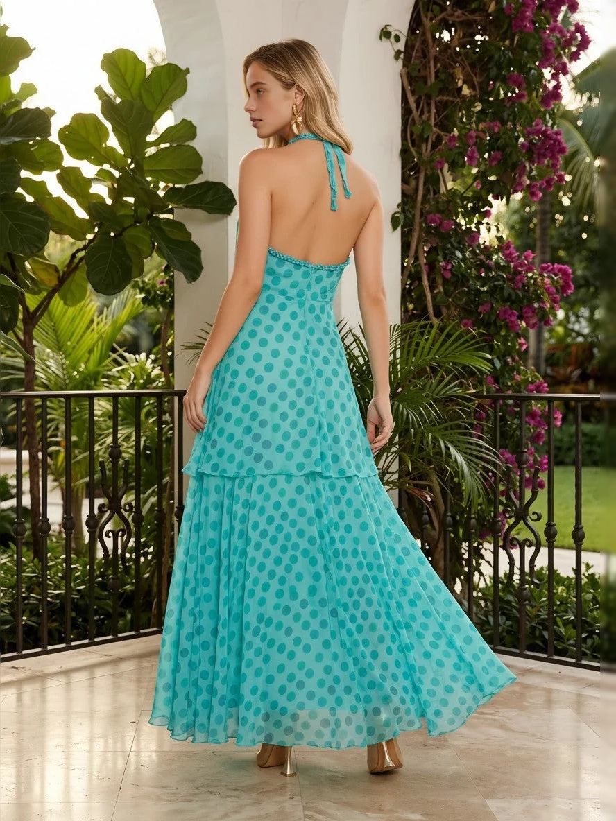 Jungle Green maxi bridesmaid dress, front view showing the a-line silhouette