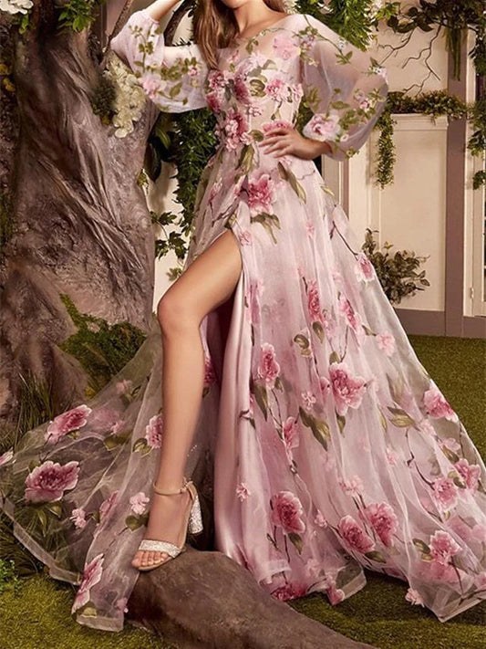 As Pic floor-length prom dress, front view showing the a-line silhouette