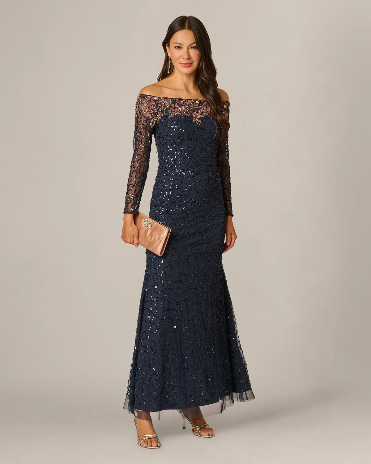 off-shoulder a-line maxi mother of the bride dress - image 1