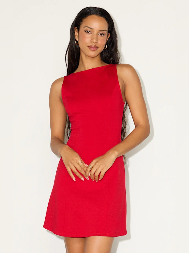 Red mini homecoming dress, front view showing the silhouette